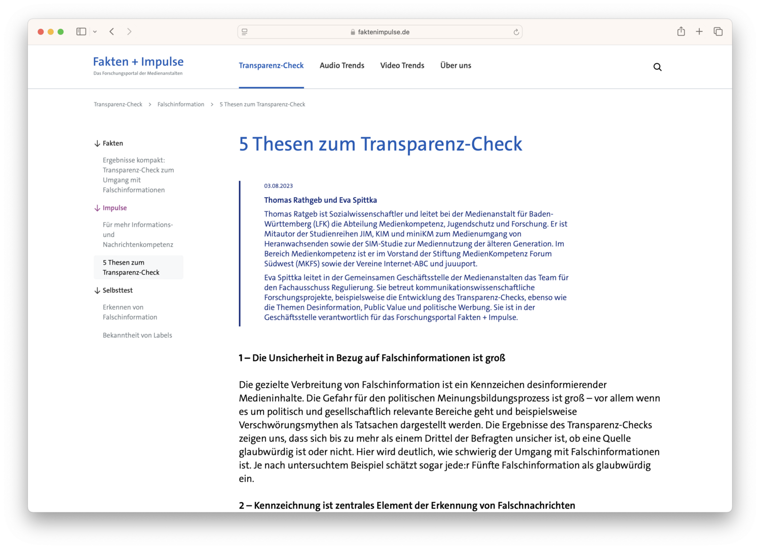 UI/UX Website Fakten+Impulse der Medienanstalten