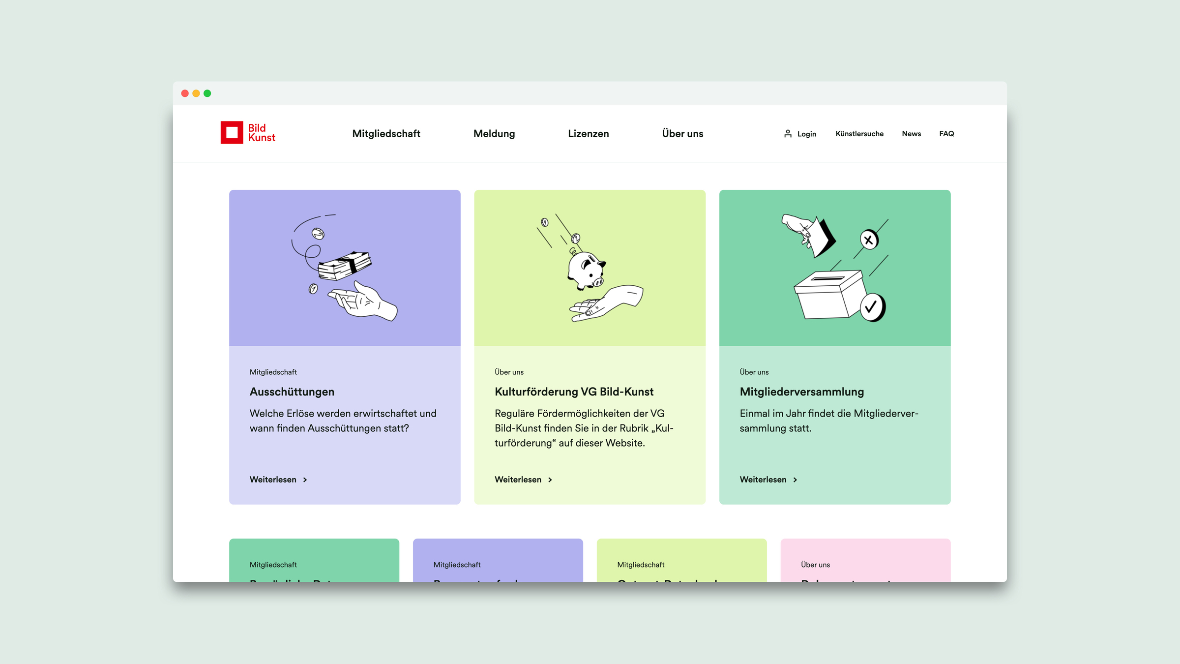 Website UI/UX der VG Bild-Kunst