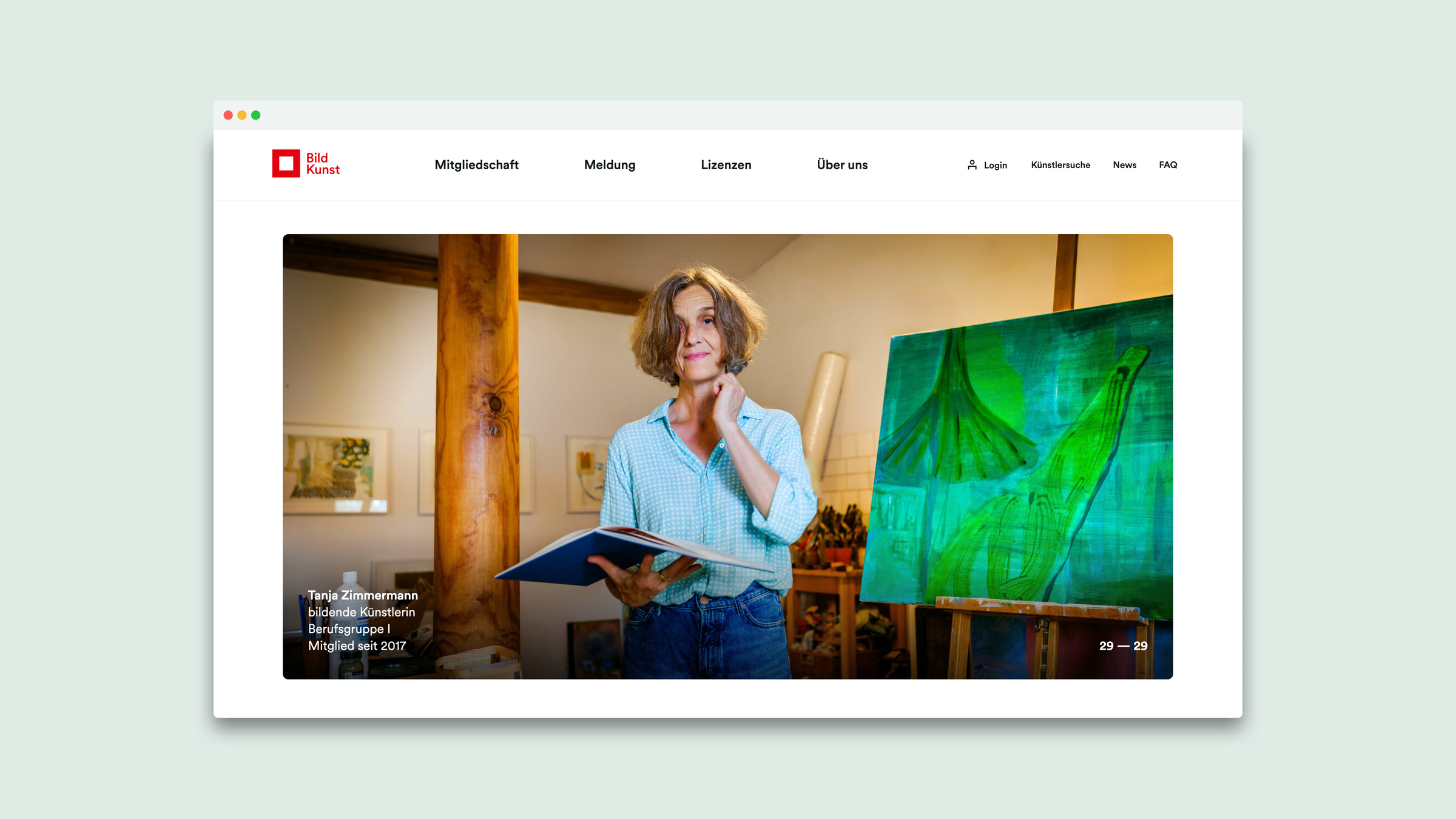 Website UI/UX der VG Bild-Kunst