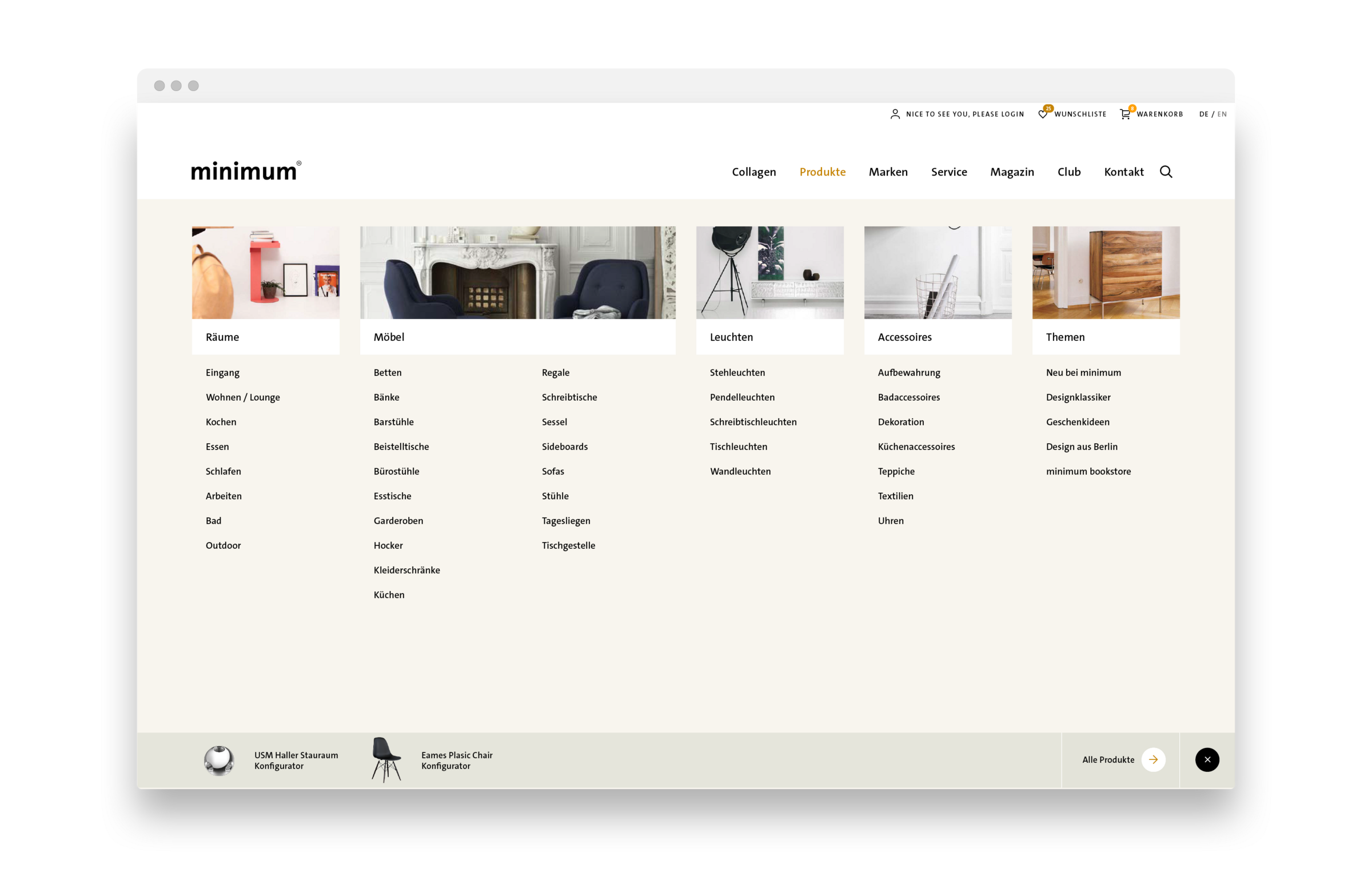 Webshop UI UX für minimum einrichten