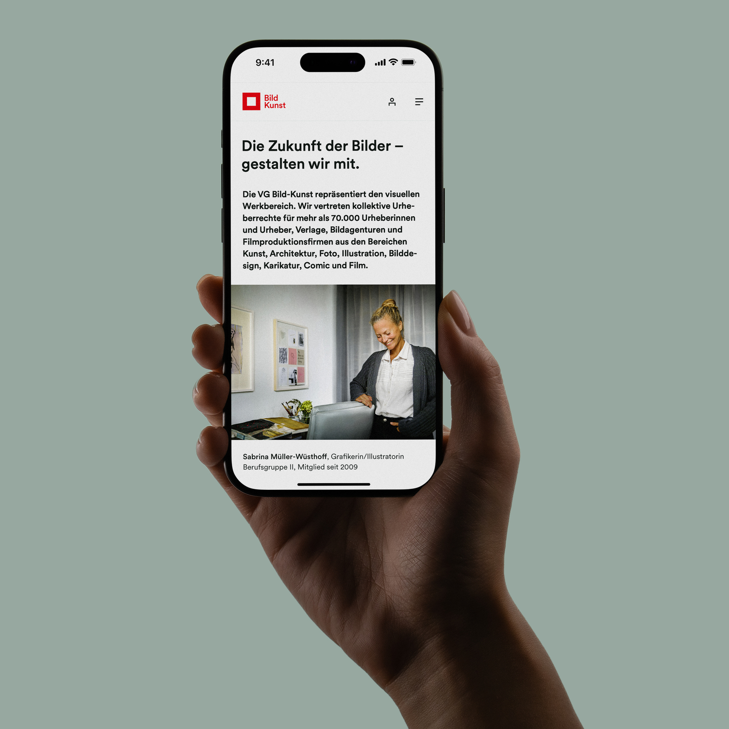 Mobile Website UI/UX der VG Bild-Kunst